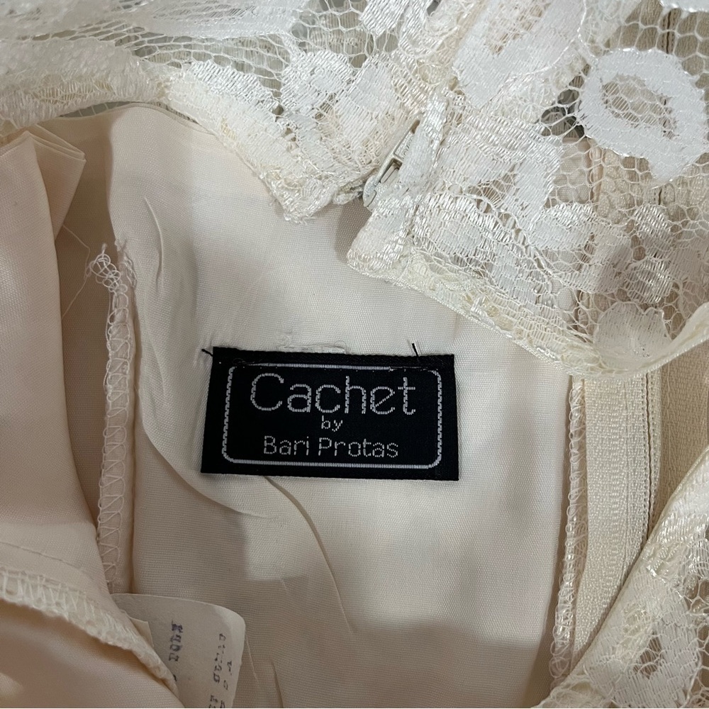 Vintage Cachet by Bari Protas Ivory Lace Midi Dress Wedding Romantic Long Sleeve - Picture 9 of 15